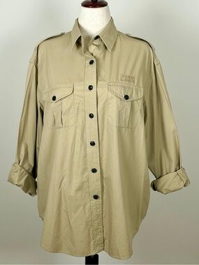 Lauren Ralph Lauren Khaki Safari Utility Button Front Shirt Large